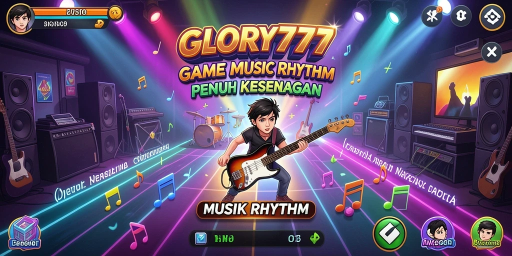 Tampilan antarmuka menarik GLORY777 saat memainkan Musik Rhythm.