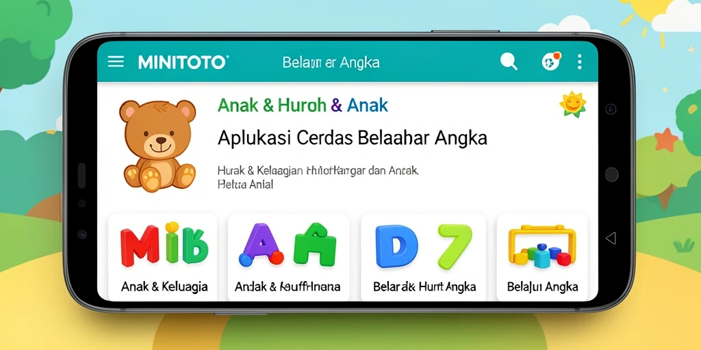 Tampilan antarmuka aplikasi MINITOTO untuk belajar huruf dan angka.